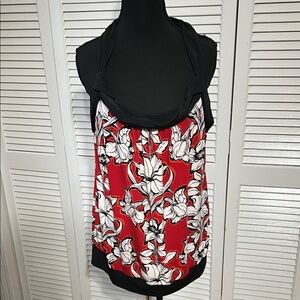 White House Black Market Red and Black Floral Blouse